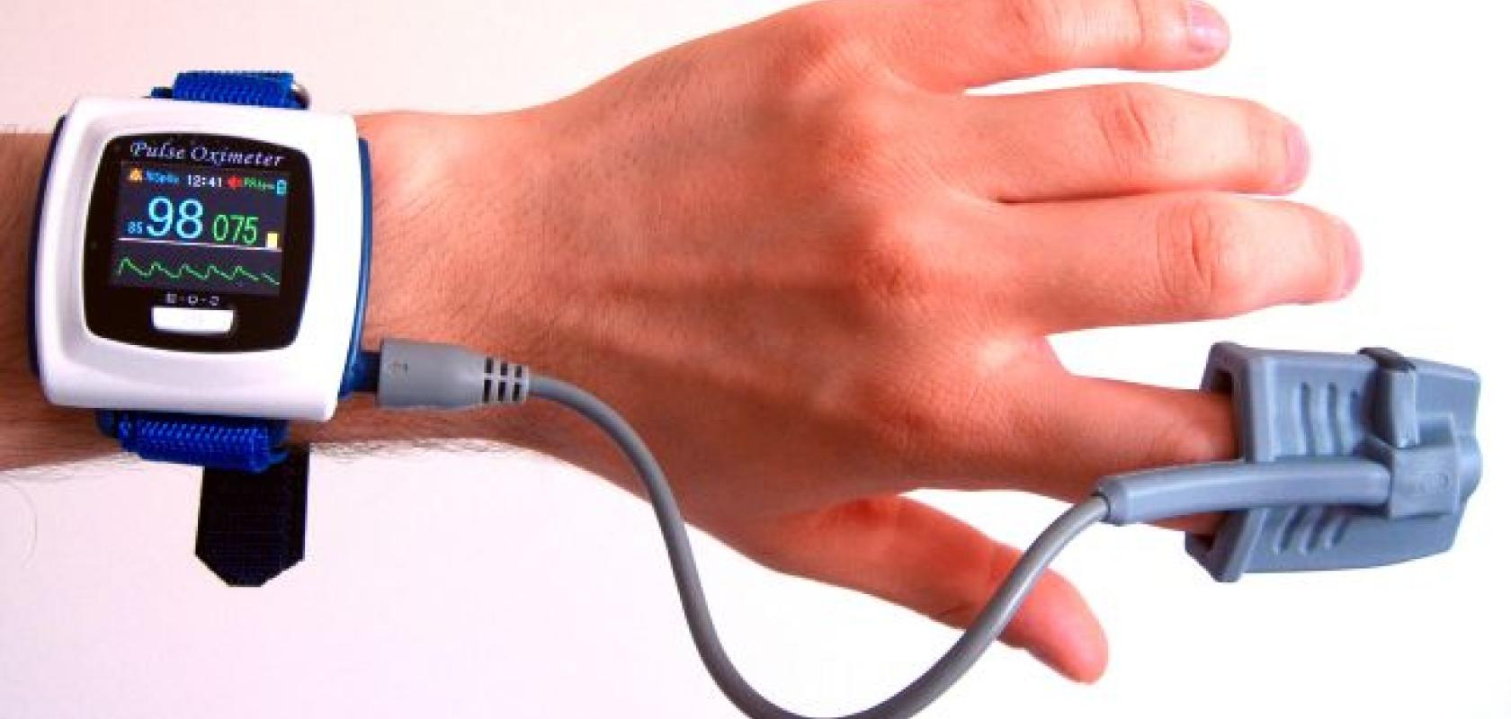 Stock picture of a wrist-mounted pulse oximeter