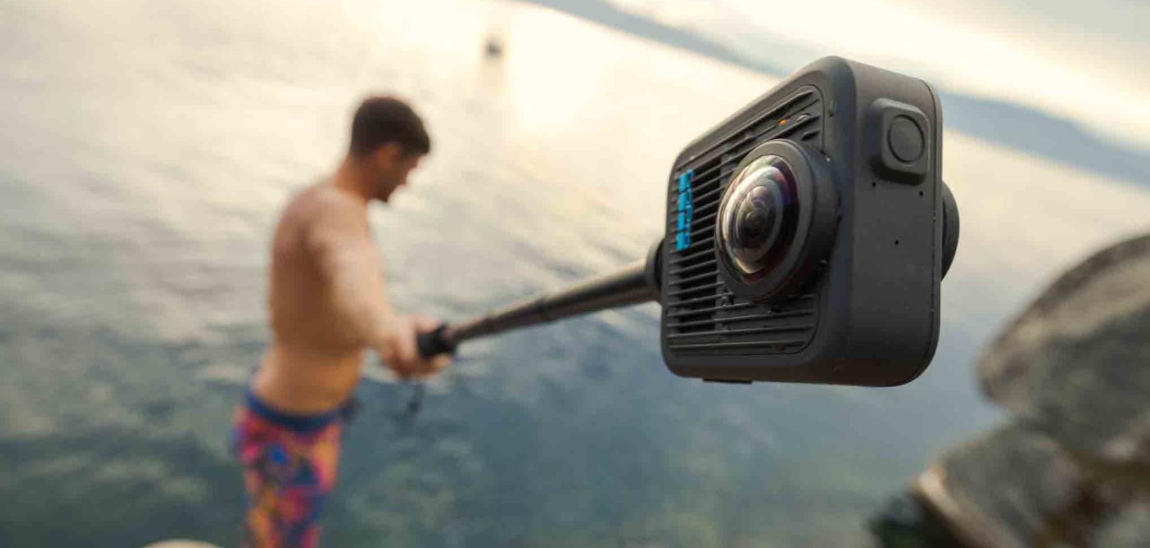 GoPro camera on a selfie stick