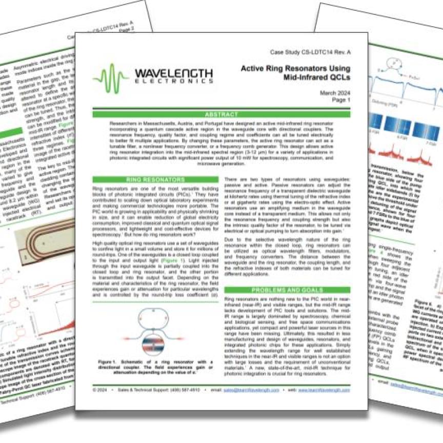 Active ring resonators using mid-infrared QCLs: A White Paper from Wavelength Electronics