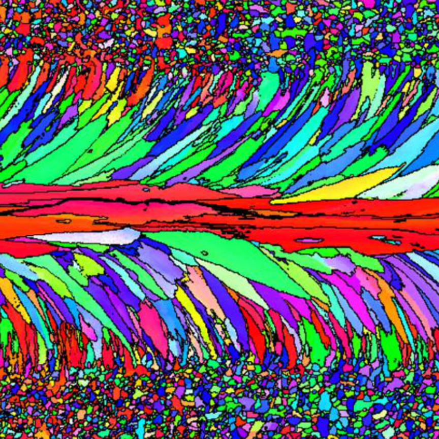 EBSD scan of a weld performed with an unshaped beam
