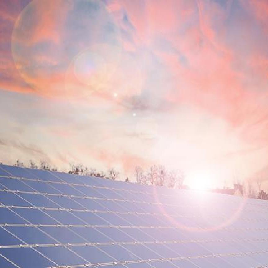 solar panels at sunset