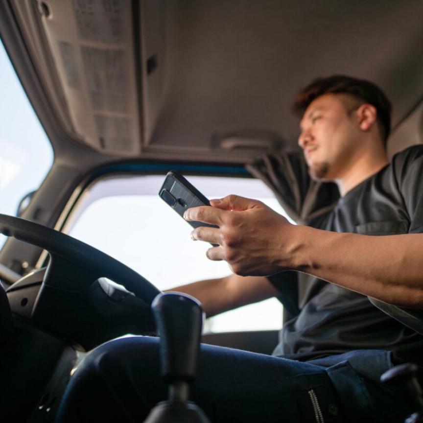 Truck driver driving while using phone