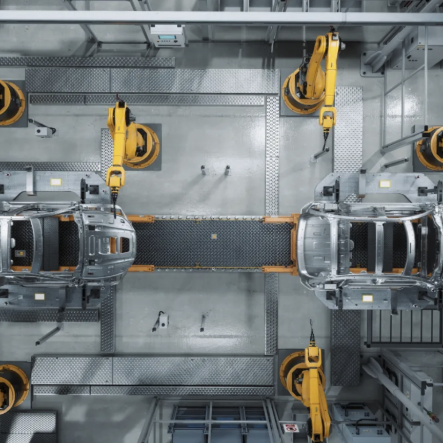 Automotive manufacturing on a robotic production line