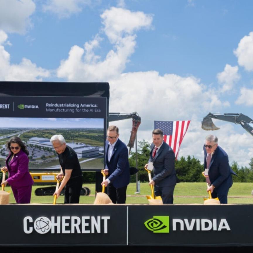 Coherent and Nvidia employees dig for photo in groundbreaking ceremony