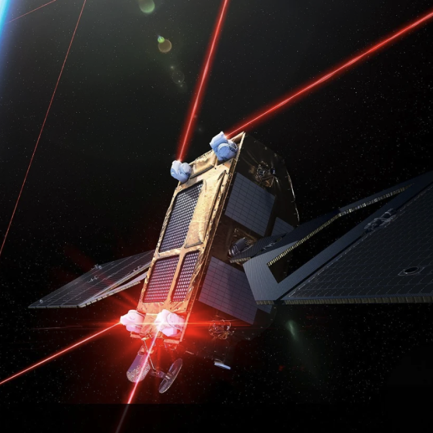 illustration of laser optical space communications via satellite
