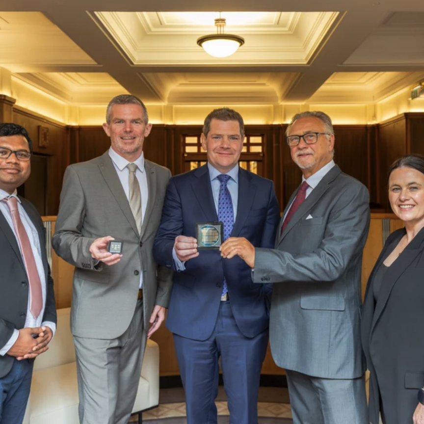 (left-right:) Pilot Photonics Product Strategist Amol Delmade, Pilot Photonics CTO Frank Smyth, Minister for Enterprise, Tourism and Employment Peter Burke, Pilot Photonics CEO William Oppermann and Pilot Photonics CFO Nicola Smyth