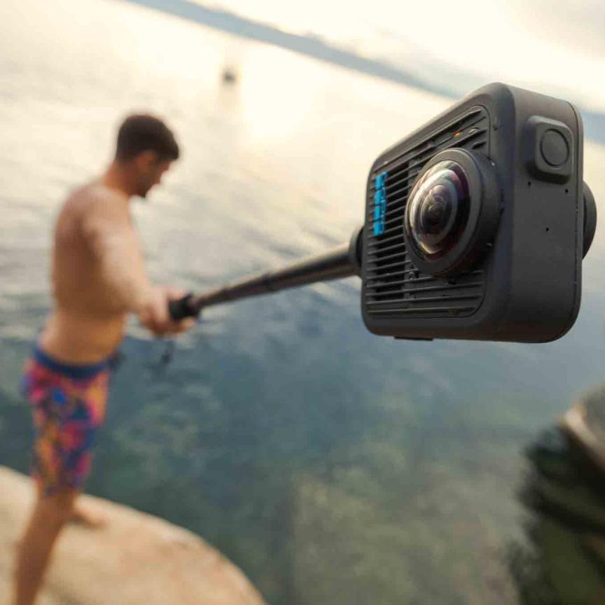 GoPro camera on a selfie stick