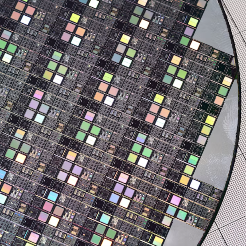 Close-up of semiconductor wafer