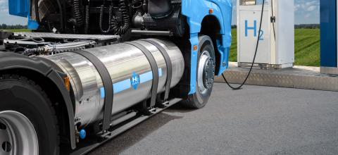 Hydrogen fuel cell truck refuelling