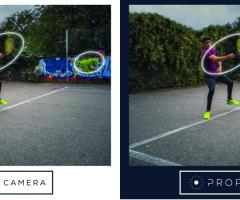 Event imaging comparison shot of man hitting tennis ball