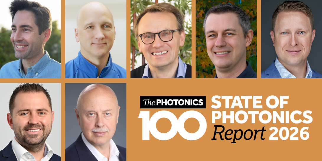 A montage of men's faces above the logo for The Photonics100 and the State of Photonics Report 2026